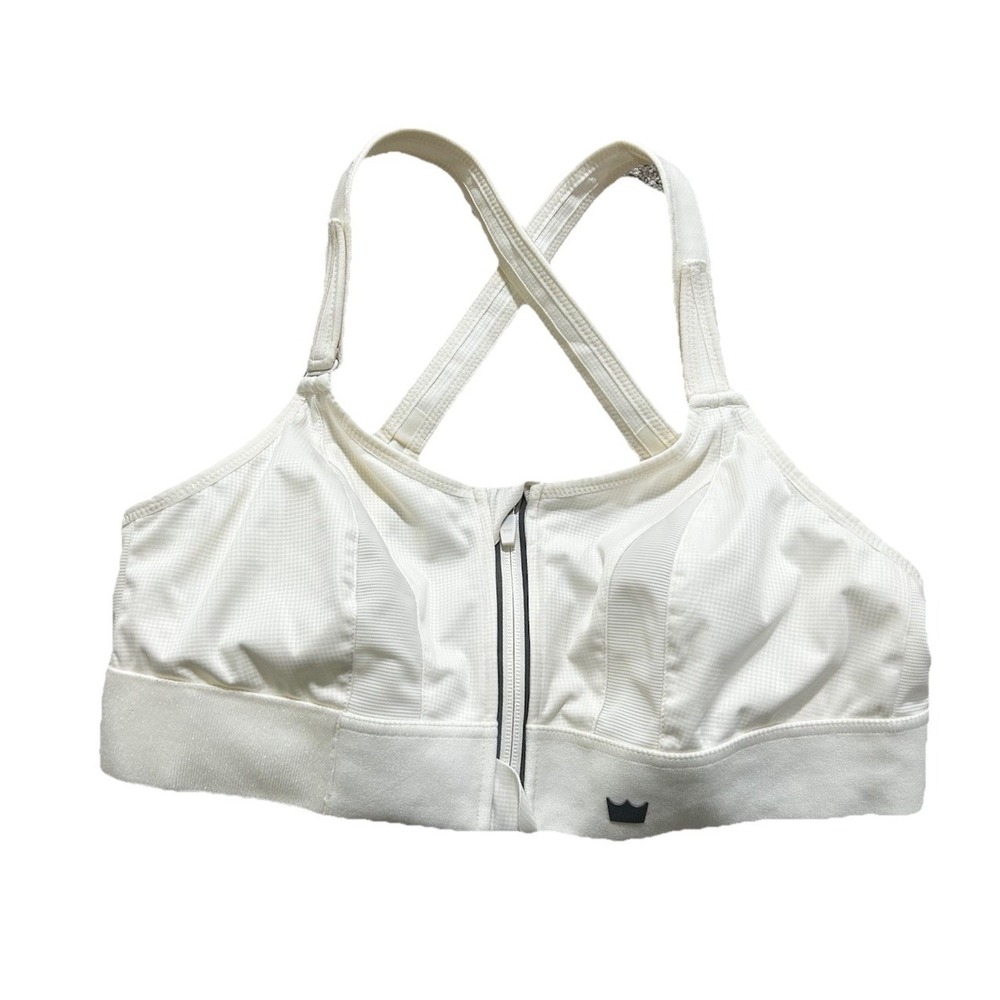 SHEFIT Ultimate Sports Bra Cream Front Zip High Impact Support Luxe (L) No Pads